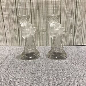 Set of 2 Holloware Clear & Frosted Glass Candlesticks